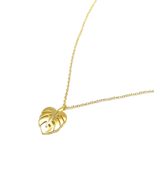 Monstera charm necklace