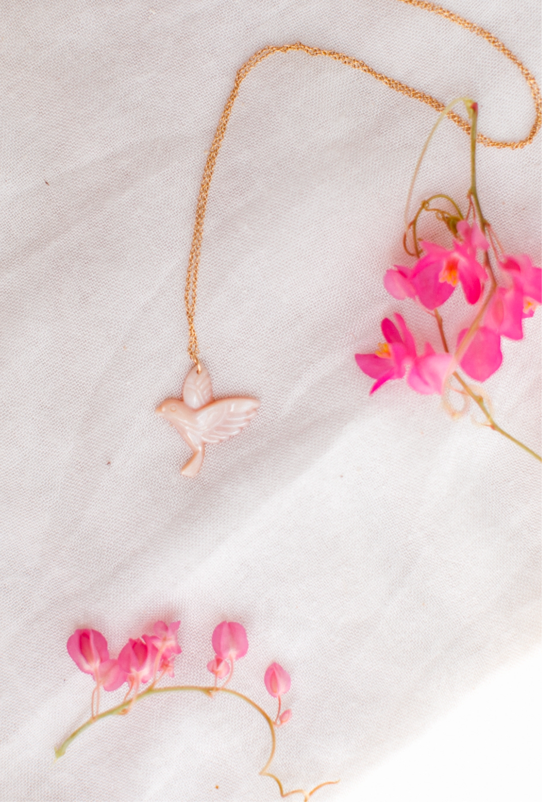 Pink bird necklace