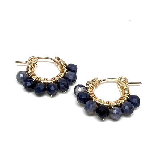 Tiny sapphire quartz hoop earrings