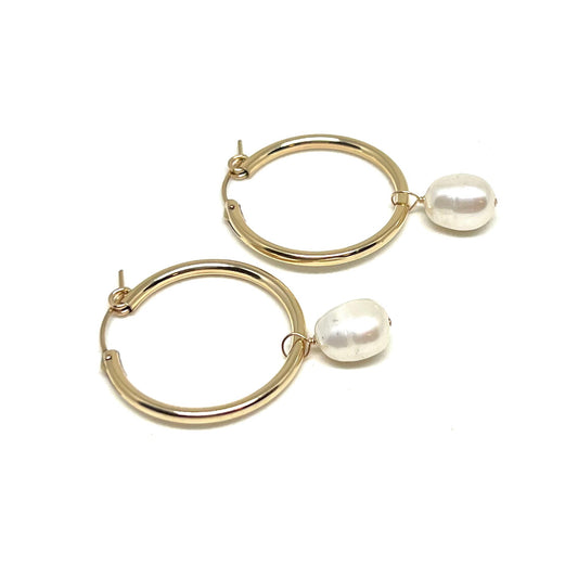 Baroque Pearl large Hoop Earrings