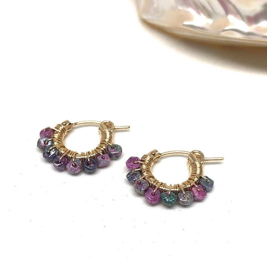 Pink sapphire hoop earrings