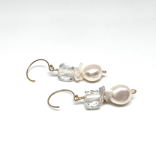 Crystal quartz pearl earrings