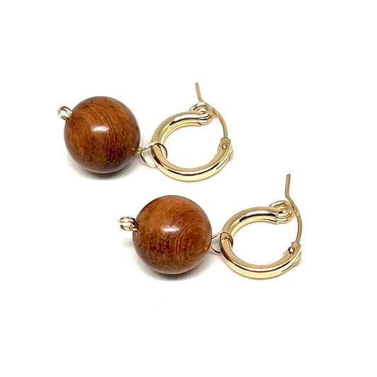 Wood bead hoop earrings