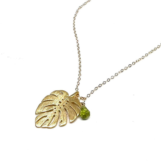 Monstera leaf charm necklace