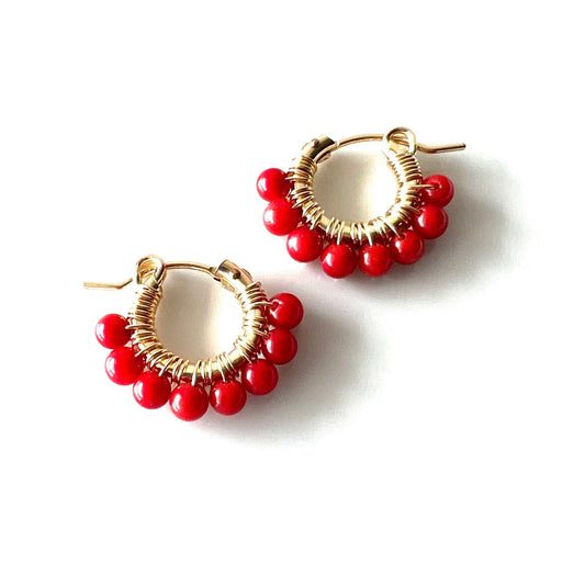 Red coral hoop earrings